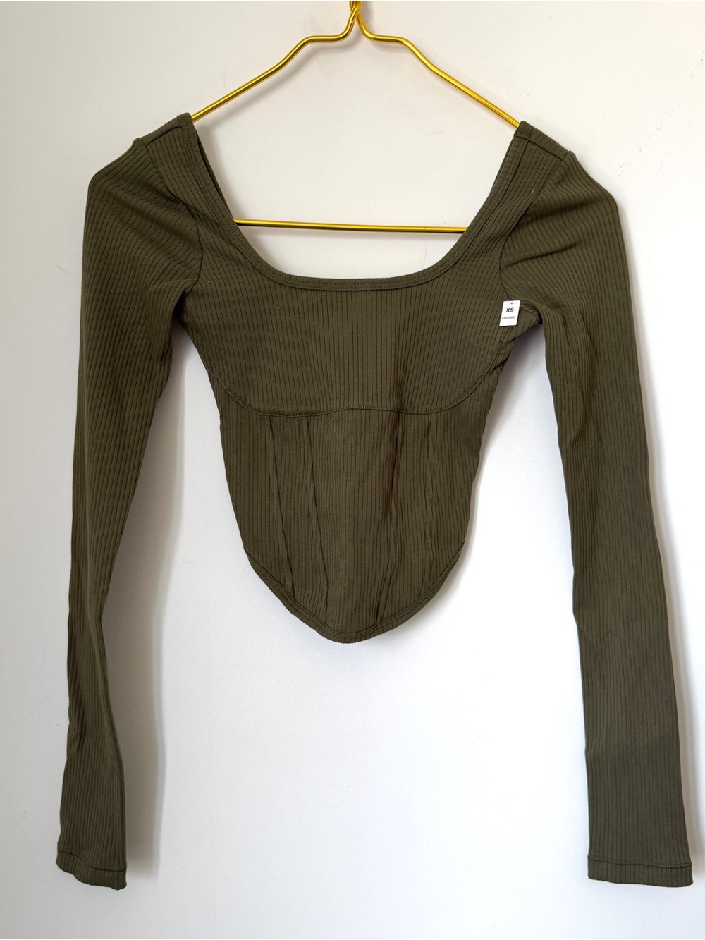 NWT Victoria’s Secret Pink Olive Green Ribbed Long Sleeve Corset Top Bralette XS